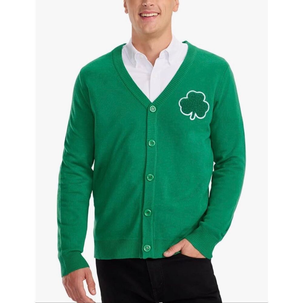 Tipsy Elves St. Patrick's Day Men's Cardigan - Soft Knit Button-Up Sweater - L